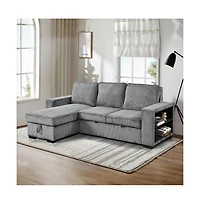 Modern Pull-Out Sofa Bed with Storage Chaise, Usb Charging & Bookshelf Arm, Sleeper Sectional Couch for Small Spaces-Maison Boucle