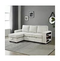 Modern Pull-Out Sofa Bed with Storage Chaise, Usb Charging & Bookshelf Arm, Sleeper Sectional Couch for Small Spaces-Maison Boucle
