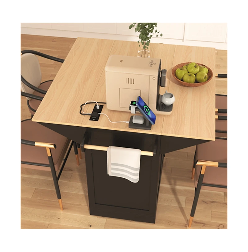 55.7" Rolling Kitchen Island with Dual Drop Leaves, Power Outlet, Storage Drawers & Cabinets-Maison Boucle