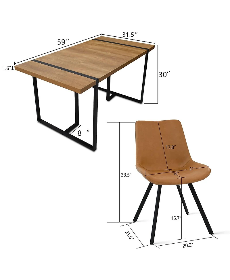 5-Piece Dining Set with 59 Inch Rectangular Table and 4 Upholstered Chairs, Space-Saving Design for Kitchen or Dining Room-Maison Boucle