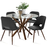 Maison Boucle Elegant 5-Piece Dining Set: 39.4-Inch Round Glass Table with 4 Chic Chairs for Modern Spaces-Maison