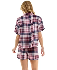 Roudelain Women's 2-Piece Boxy Notch Collar Top with Boxer Shorts Set