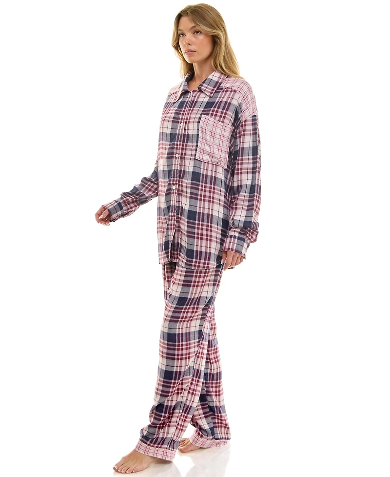 Roudelain Women's 2-Piece Color Blocked Collared Pajama Set