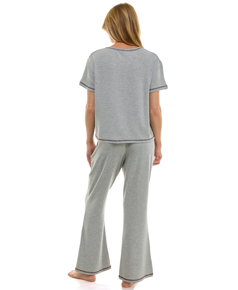 Roudelain Women's 2-Piece Short Sleeve Top and Flare Pants Set