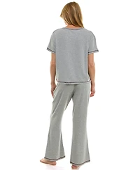Roudelain Women's 2-Piece Short Sleeve Top and Flare Pants Set