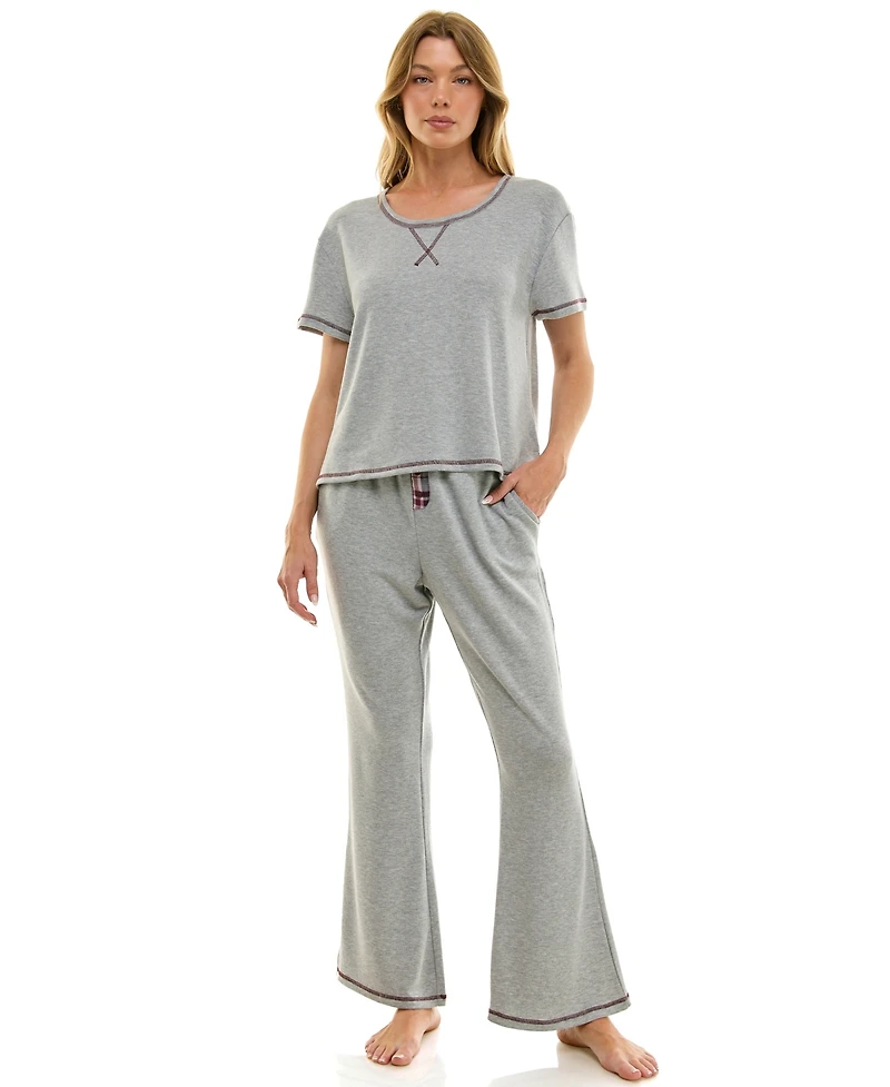 Roudelain Women's 2-Piece Short Sleeve Top and Flare Pants Set