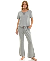 Roudelain Women's 2-Piece Short Sleeve Top and Flare Pants Set