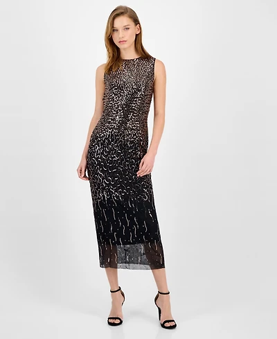 Anne Klein Women's Sequin Sleeveless Midi Sheath Dress