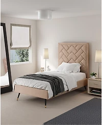 Manhattan Comfort Crosby Modern Twin-Size Velvet Upholstered Bedframe and Headboard