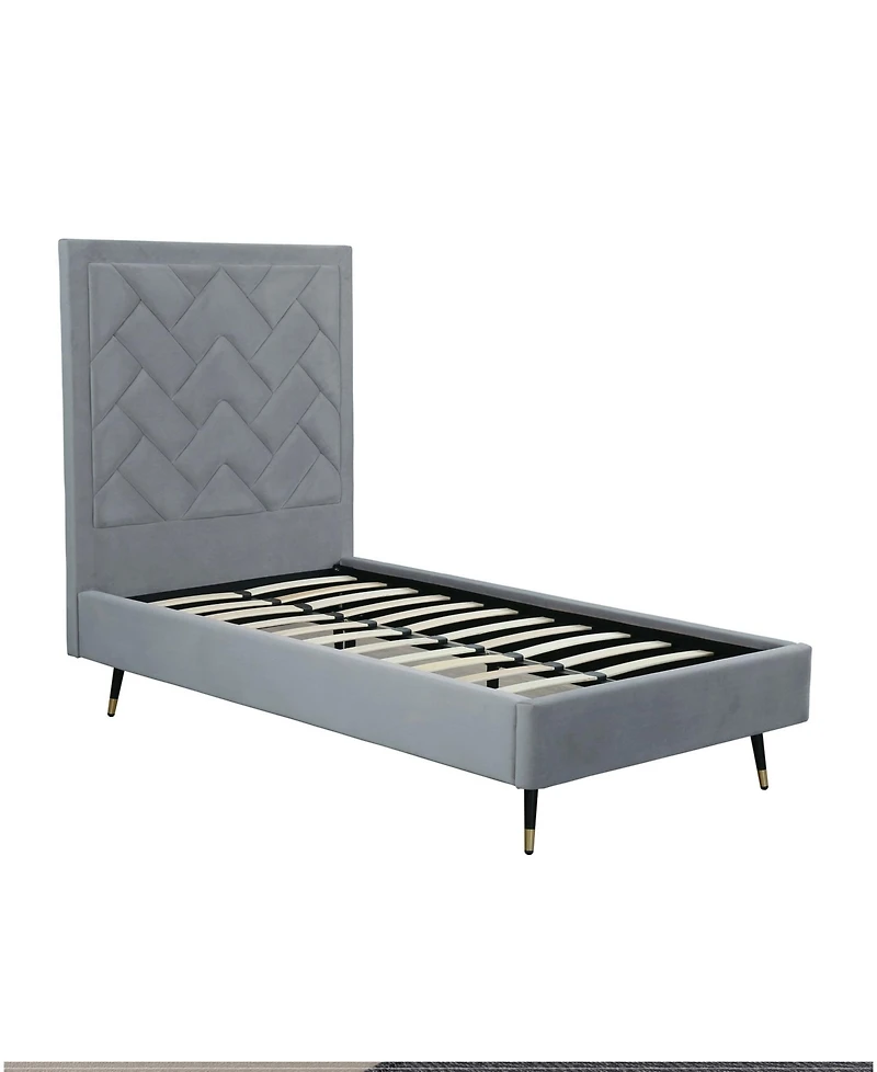 Manhattan Comfort Crosby Modern Twin-Size Velvet Upholstered Bedframe and Headboard