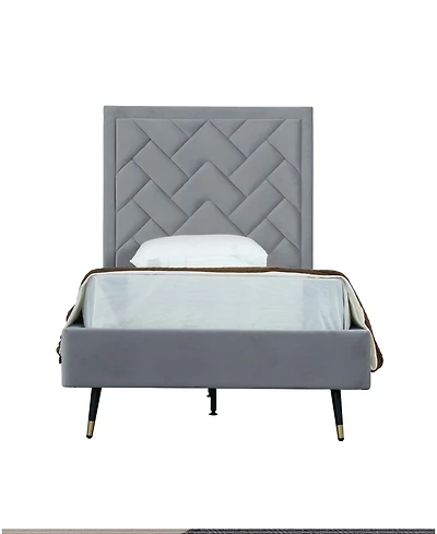 Manhattan Comfort Crosby Modern Twin-Size Velvet Upholstered Bedframe and Headboard