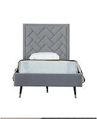 Manhattan Comfort Crosby Modern Twin-Size Velvet Upholstered Bedframe and Headboard