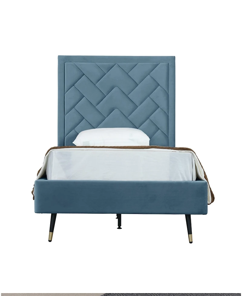 Manhattan Comfort Crosby Modern Twin-Size Velvet Upholstered Bedframe and Headboard