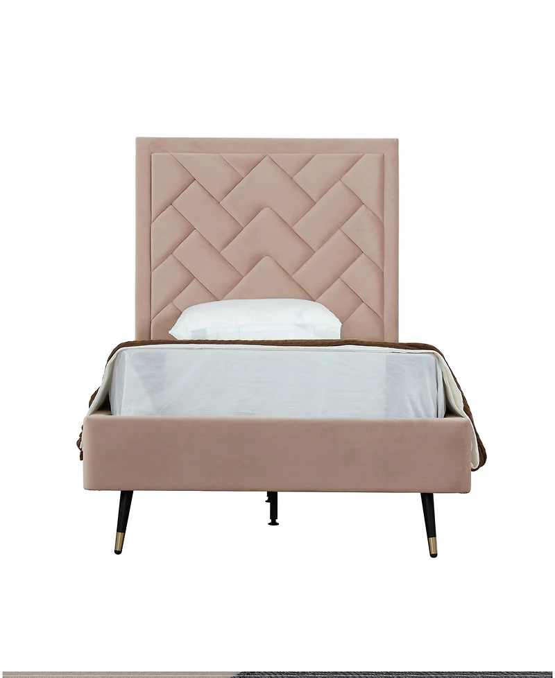 Manhattan Comfort Crosby Modern Twin-Size Velvet Upholstered Bedframe and Headboard