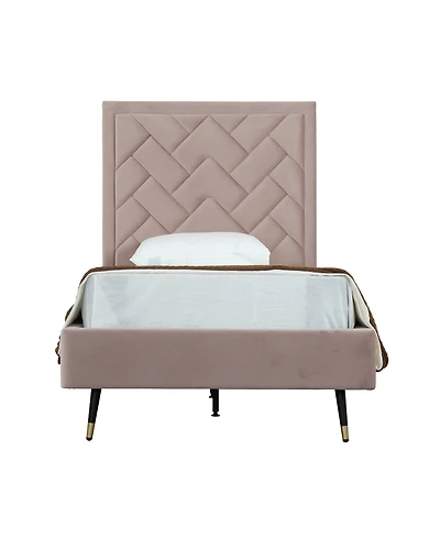 Manhattan Comfort Crosby Modern Twin-Size Velvet Upholstered Bedframe and Headboard
