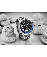 Stuhrling Meridian 3968 Men s Gmt Diver Watch – Quartz Movement, 42mm Stainless Steel Case, Black Dial, Blue/Black Bezel