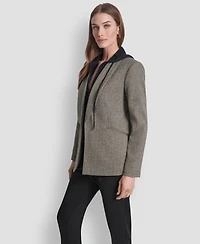 Dkny Petite Herringbone Pattern Fleece Hood Blazer