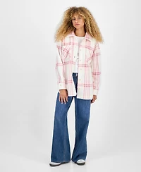 Hippie Rose Juniors' Collared Long-Sleeve Plaid Shacket