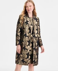 Kasper Womens Metallic Textured Coat Damask Sleeveless Sheath Dress