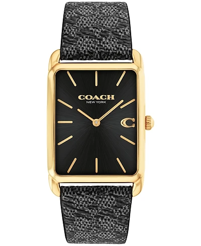 Coach Men's Elliot Black Leather Strap Watch, 32 x 36mm