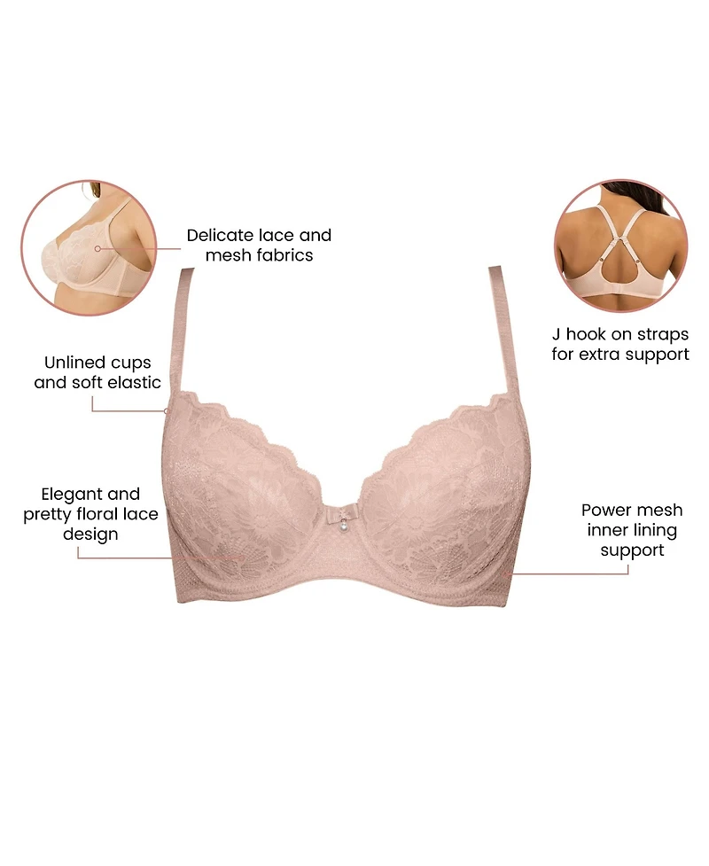 Parfait Women's Luxlacy Unlined Wired Bra, Desert Flower, 40H