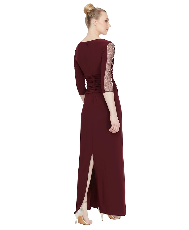 Sl Fashions Petite Ruched 3/4-Sleeve Gown