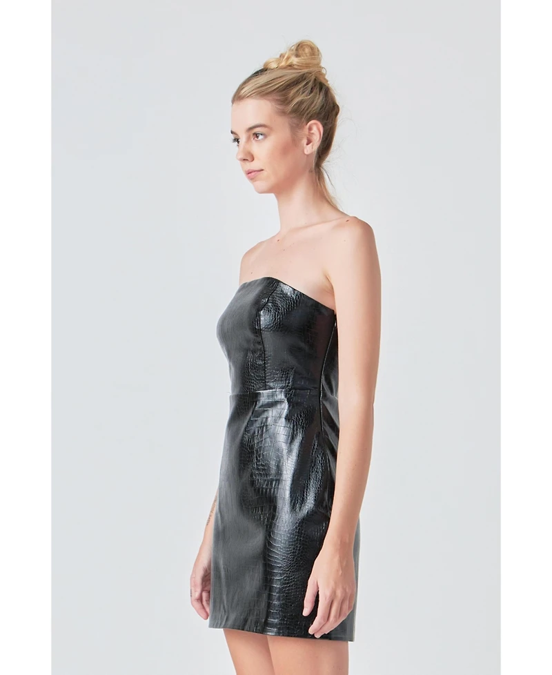 Grey Lab Women's Strapless Faux Leather Mini Dress