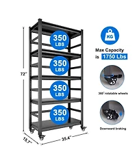 Flynama 72"H Heavy Duty Storage Shelves Adjustable 5-Tier Metal Shelving Unit with Wheels