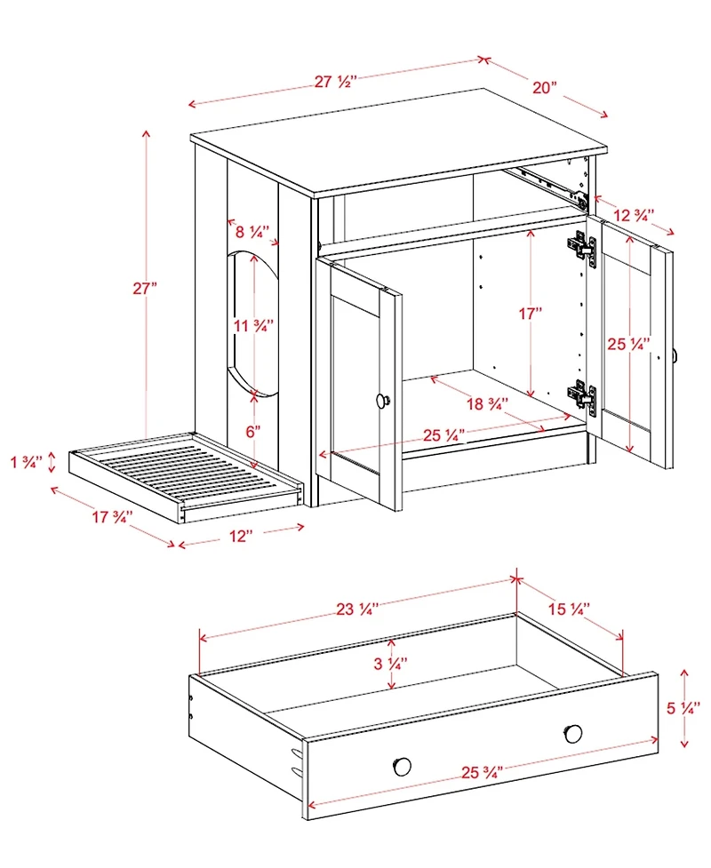 Palace Imports 100% Solid Wood Ziva 2-Door Cat Litter Box Enclosure with Catch