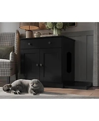 Palace Imports 100% Solid Wood Ziva 2-Door Cat Litter Box Enclosure with Catch