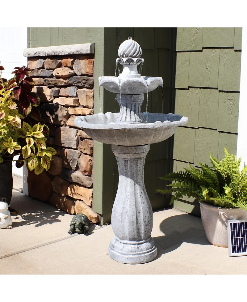 Sunnydaze Decor 45" H Outdoor Arcade 2-Tier Solar Water Fountain with Battery Backup and Led Light