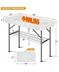 Sugift Portable Ice Cooler Table with Drain, Skirt & Handle, 440LBS Capacity