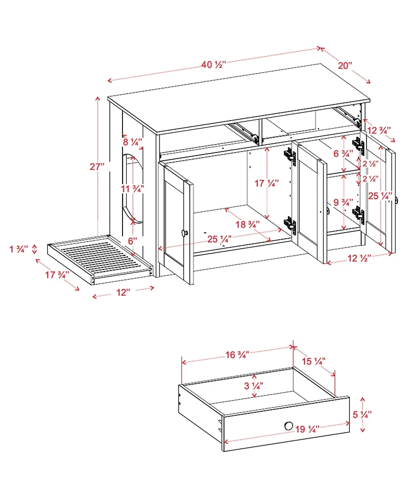 Palace Imports 100% Solid Wood Ziva 3-Door Cat Litter Box Enclosure with Catch