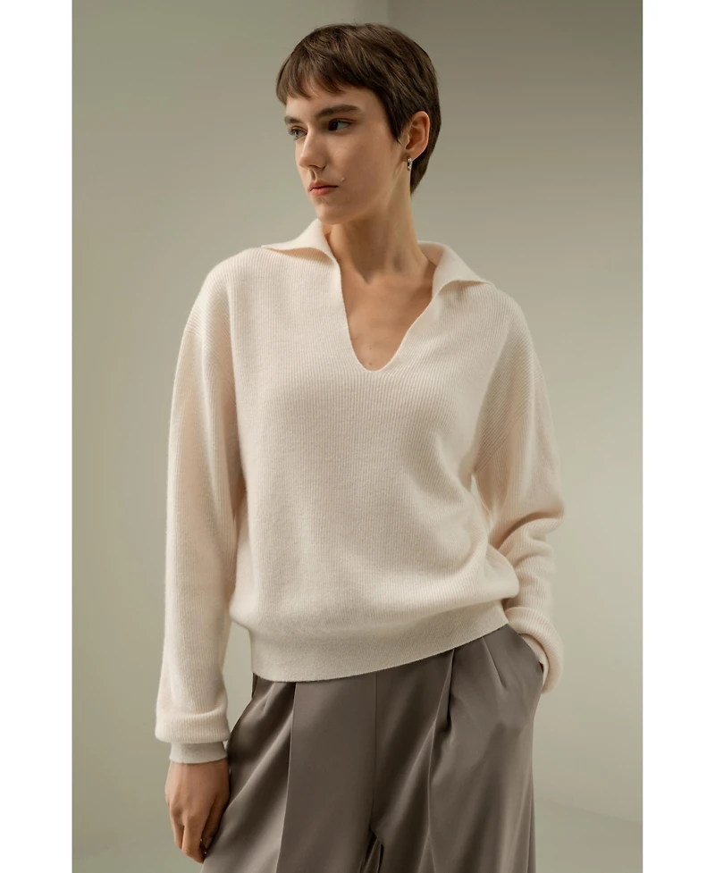 Lilysilk Women's Ribbed Cashmere Polo Sweater