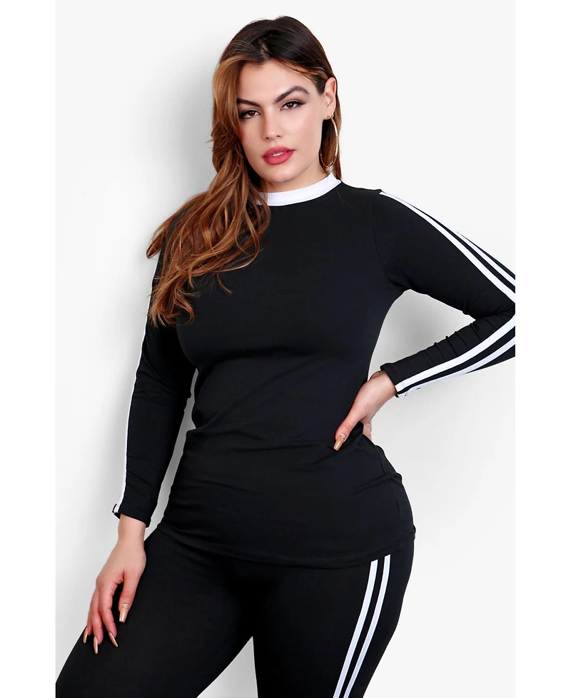 Rebdolls Women's Plus Striped Long Sleeve Top & Legging Set