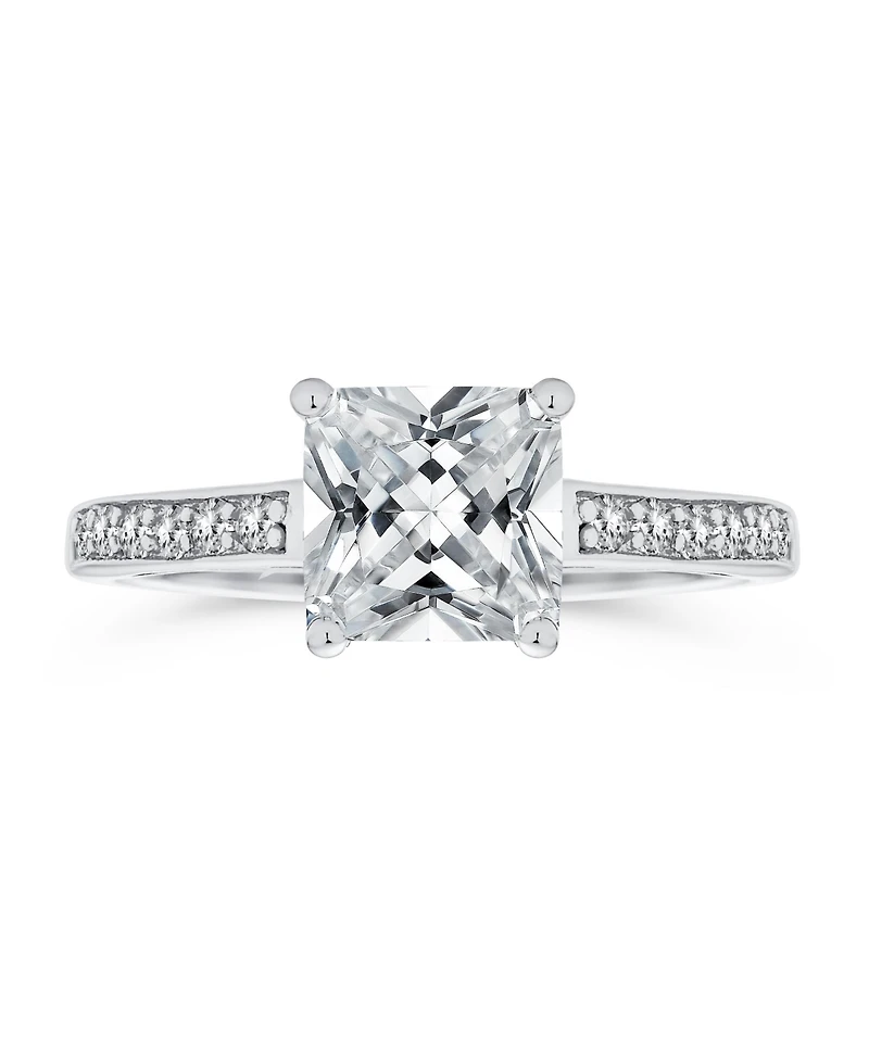 Bling Jewelry Classic 2.5CT Cz Square Princess Cut Solitaire Promise Ring Sterling Silver Cubic Zirconia Pave Band