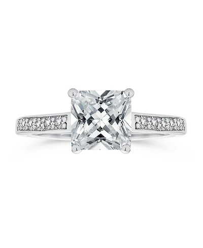 Bling Jewelry Classic 2.5CT Cz Square Princess Cut Solitaire Promise Ring Sterling Silver Cubic Zirconia Pave Band