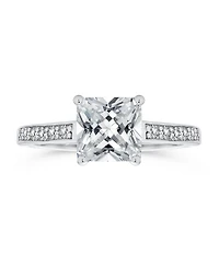 Bling Jewelry Classic 2.5CT Cz Square Princess Cut Solitaire Promise Ring Sterling Silver Cubic Zirconia Pave Band
