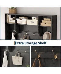gaomon Hall Tree with Shoe Storage, 78.8" Entryway Bench with Coat Rack, with 4 Shoe Cabinet, 4 Coat Hooks, 3 Top Open Shelves, 5-in-1 Freestandi