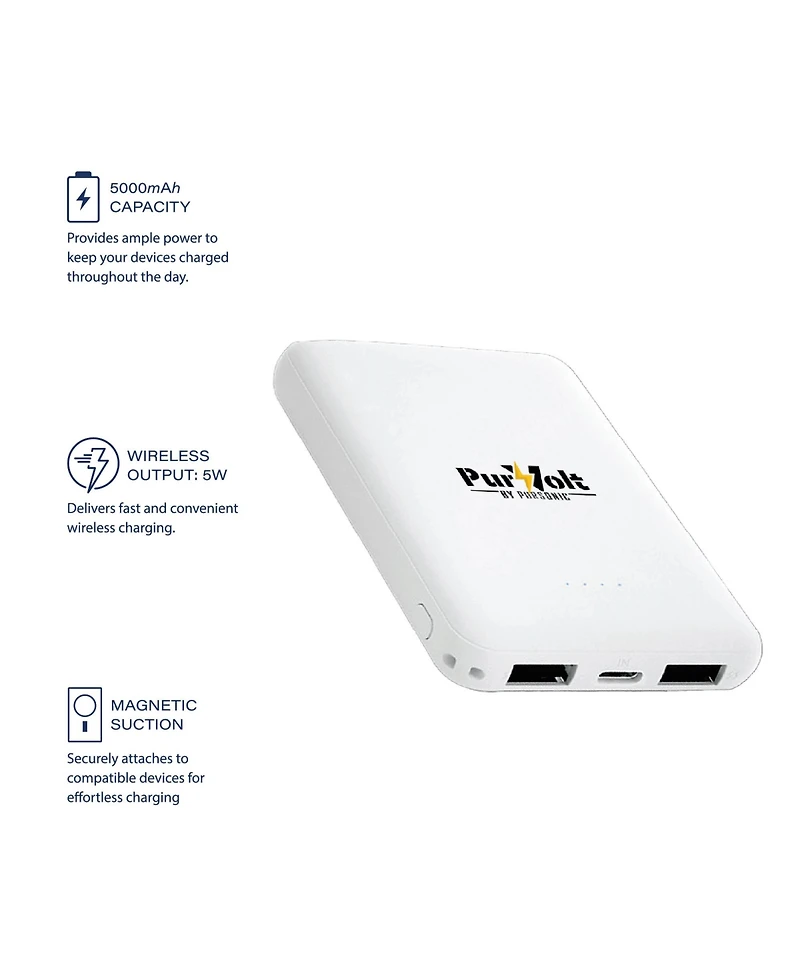 Pursonic Ultra-Compact Magnetic Wireless Power Bank – 5000mAh Portable Charger with Magnetic Suction & Wireless Output