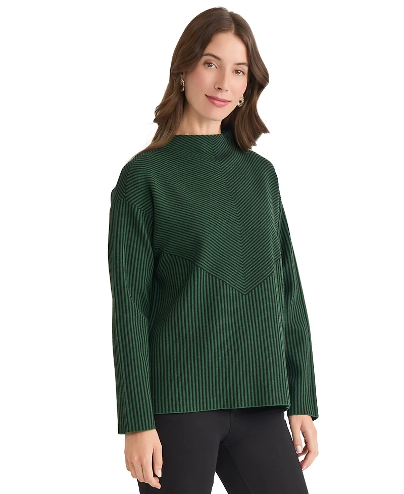 Jones New York Petite Striped Mock Neck Sweater