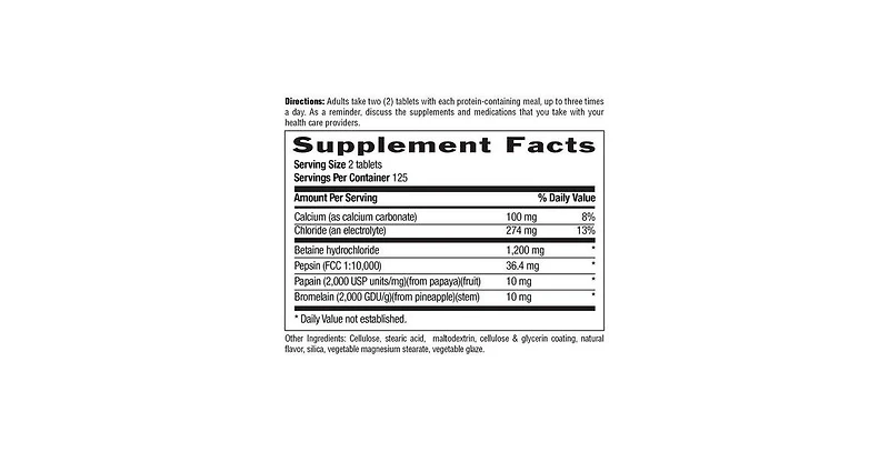 Country Life Betaine Hydrochloride with Pepsin, 600 Mg, 250 Tabs