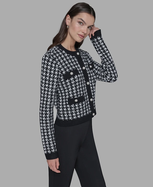 KARL LAGERFELD Women's Long Sleeve Button Sweater - Soft White, Medium | Chic Casual Knit Top