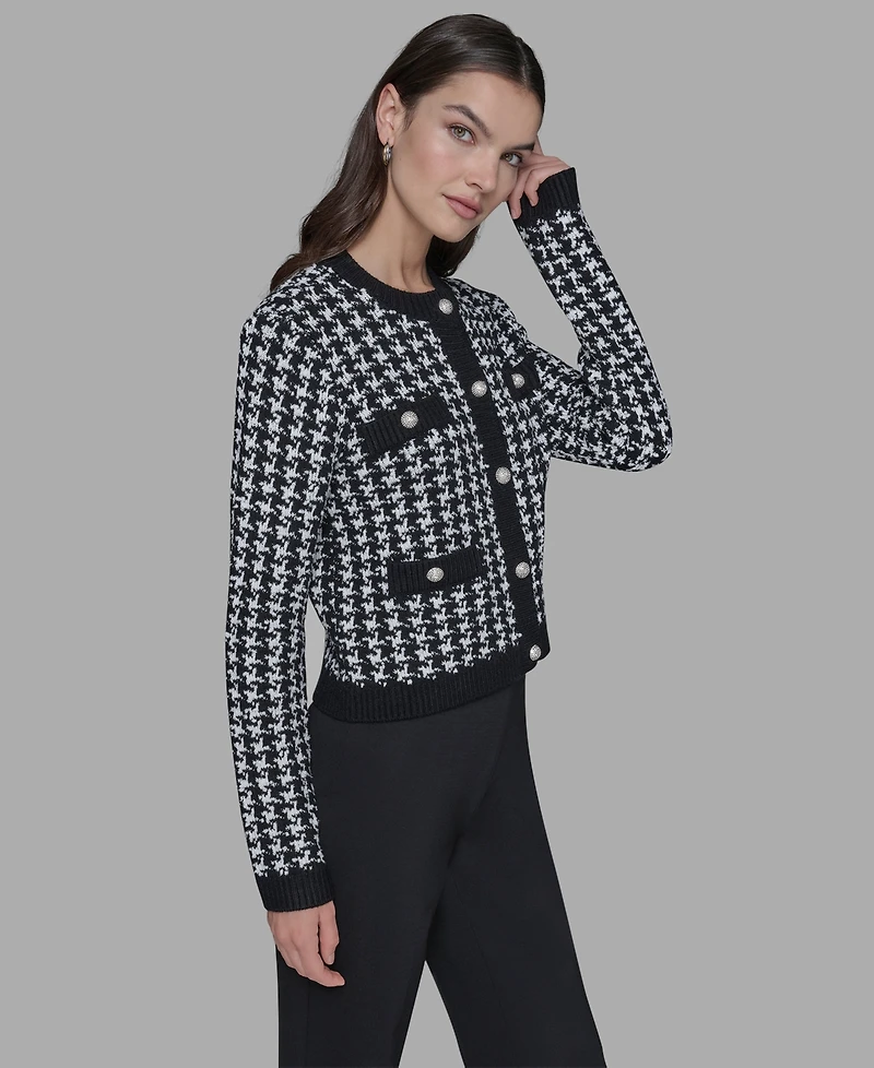 Karl Lagerfeld Paris Women's Houndstooth Long Sleeve Cardigan