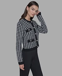Karl Lagerfeld Paris Women's Houndstooth Long Sleeve Cardigan