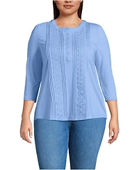 Lands' End Women's Plus 3/4 Sleeve Lightweight Jersey Embellished Top