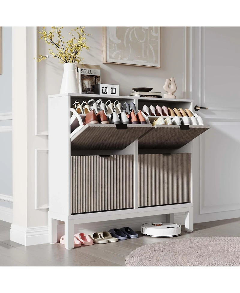 gaomon Shoe Storage Cabinet with 4 Flip Drawers, Wooden Shoe Organizer with Legs, Freestanding Hidden Shoe Rack for Entrance, Foyer, Hallway