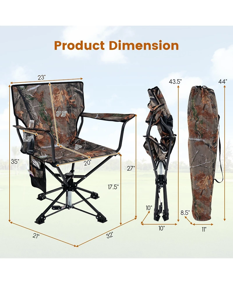 360° Swivel Hunting Chair Portable Foldable Hunting Chair with Mesh Cup Holder and Storage Pockets