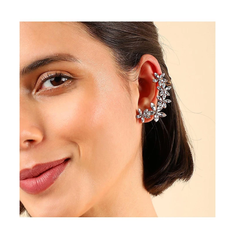 Sohi Women's Silver Embellished Cluster Earcuff Earrings
