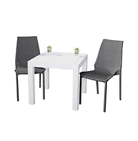 LeisureMod Kent Outdoor White Table With 2 Grey Chairs Dining Set